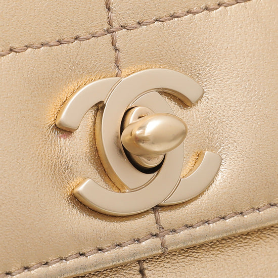 Chanel Metallic Gold CC Chocolate Bar Triple Chain Bag