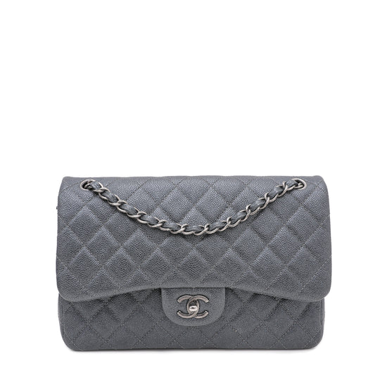 Chanel Metallic Grey CC Classic Double Flap Jumbo Bag