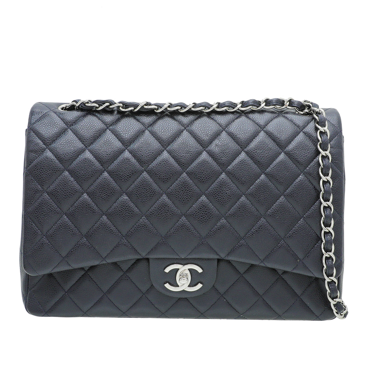 Chanel Navy Blue CC Classic Double Flap Maxi Bag