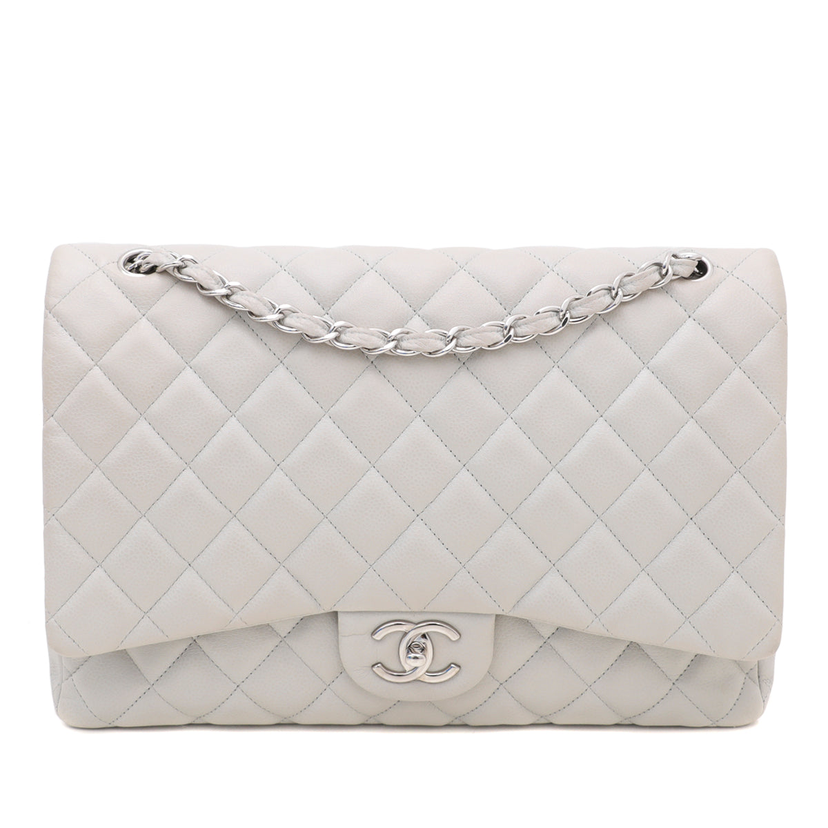 Chanel Light Gray CC Classic Double Flap Maxi Bag-Chanel-THE CLOSET