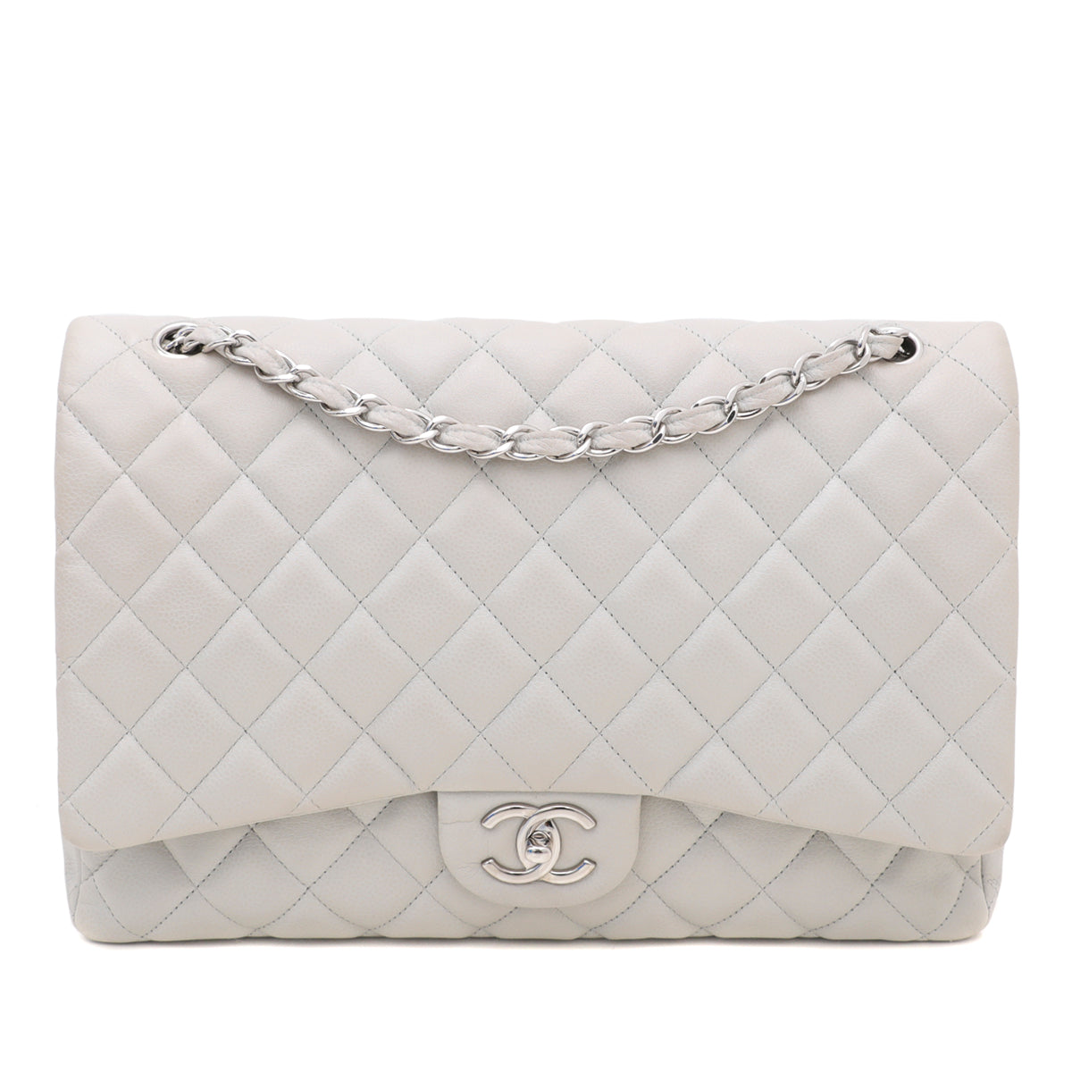 Chanel Light Gray CC Classic Double Flap Maxi Bag