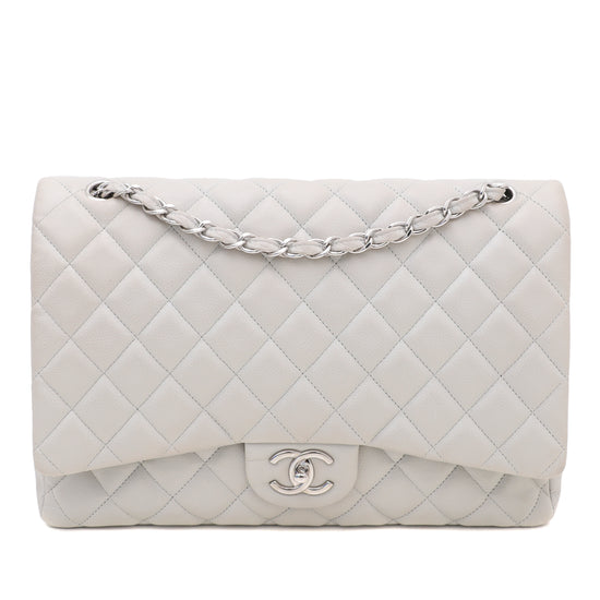 Chanel Light Gray CC Classic Double Flap Maxi Bag