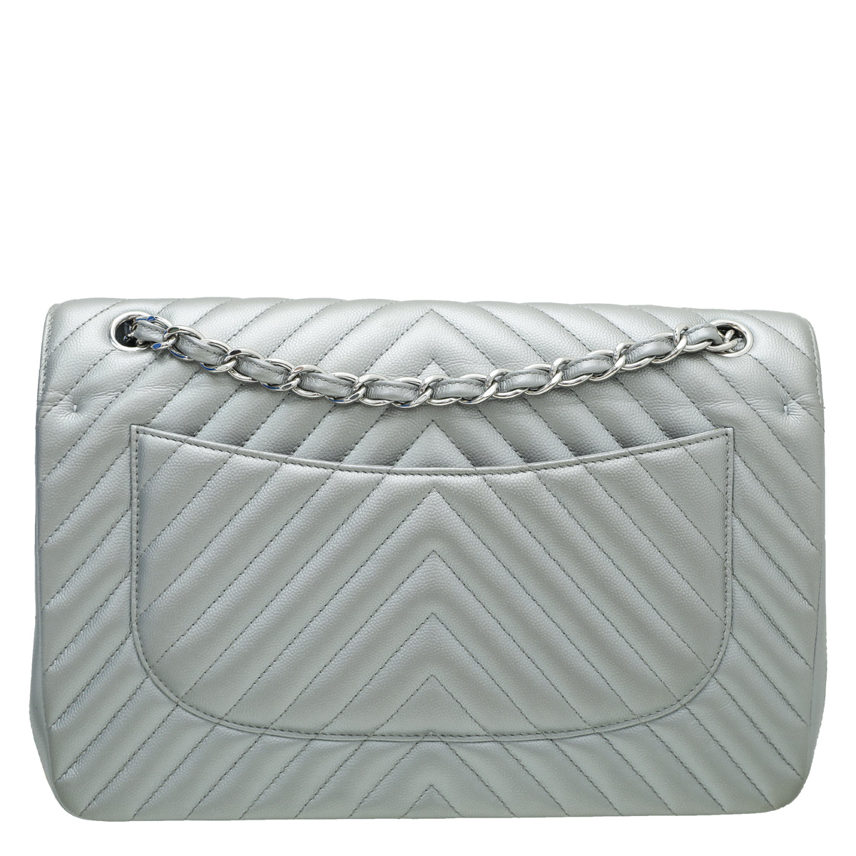 Chanel Metallic Grey CC Classic Chevron Double Flap Jumpo Bag-Chanel-THE CLOSET