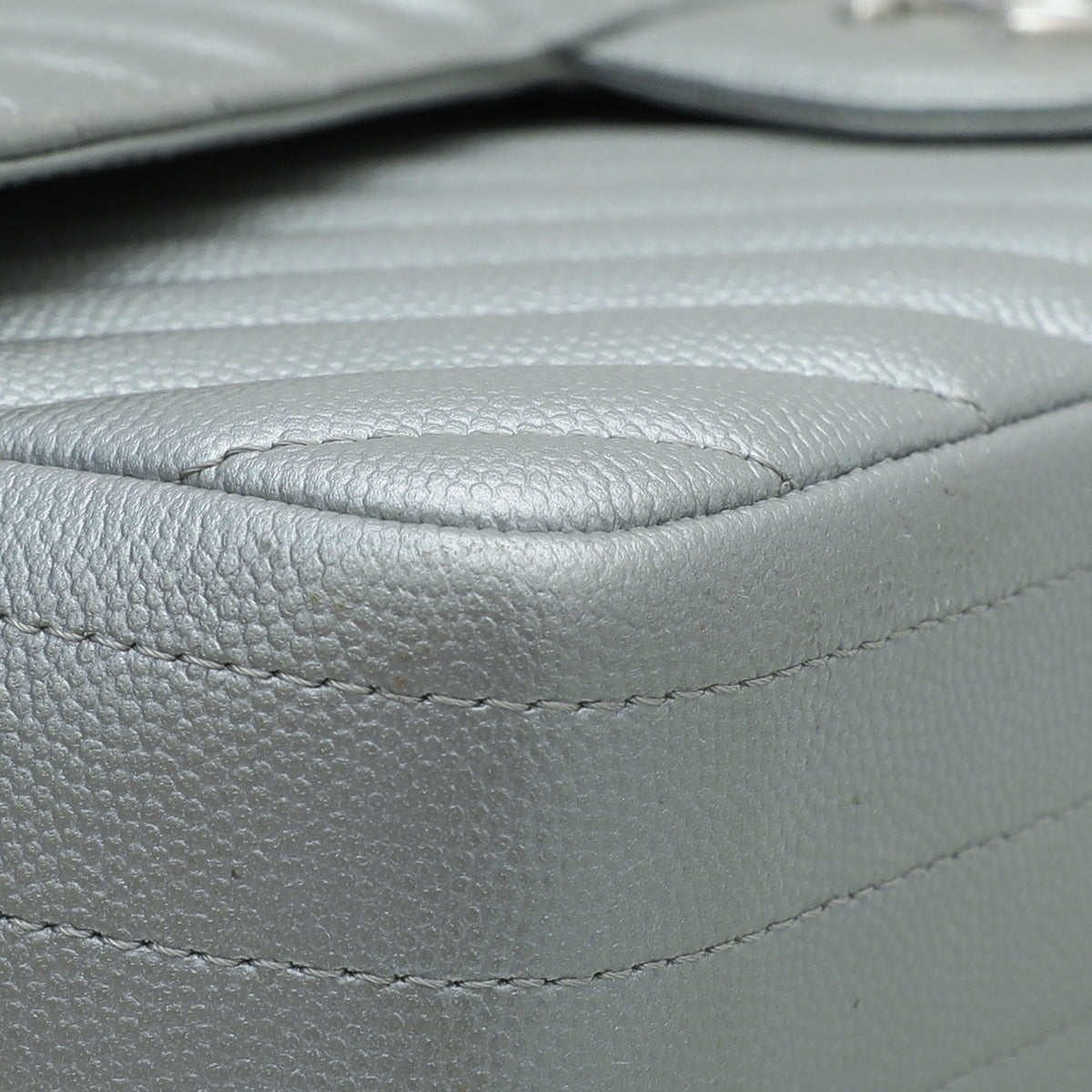 Chanel Metallic Grey CC Classic Chevron Double Flap Jumpo Bag