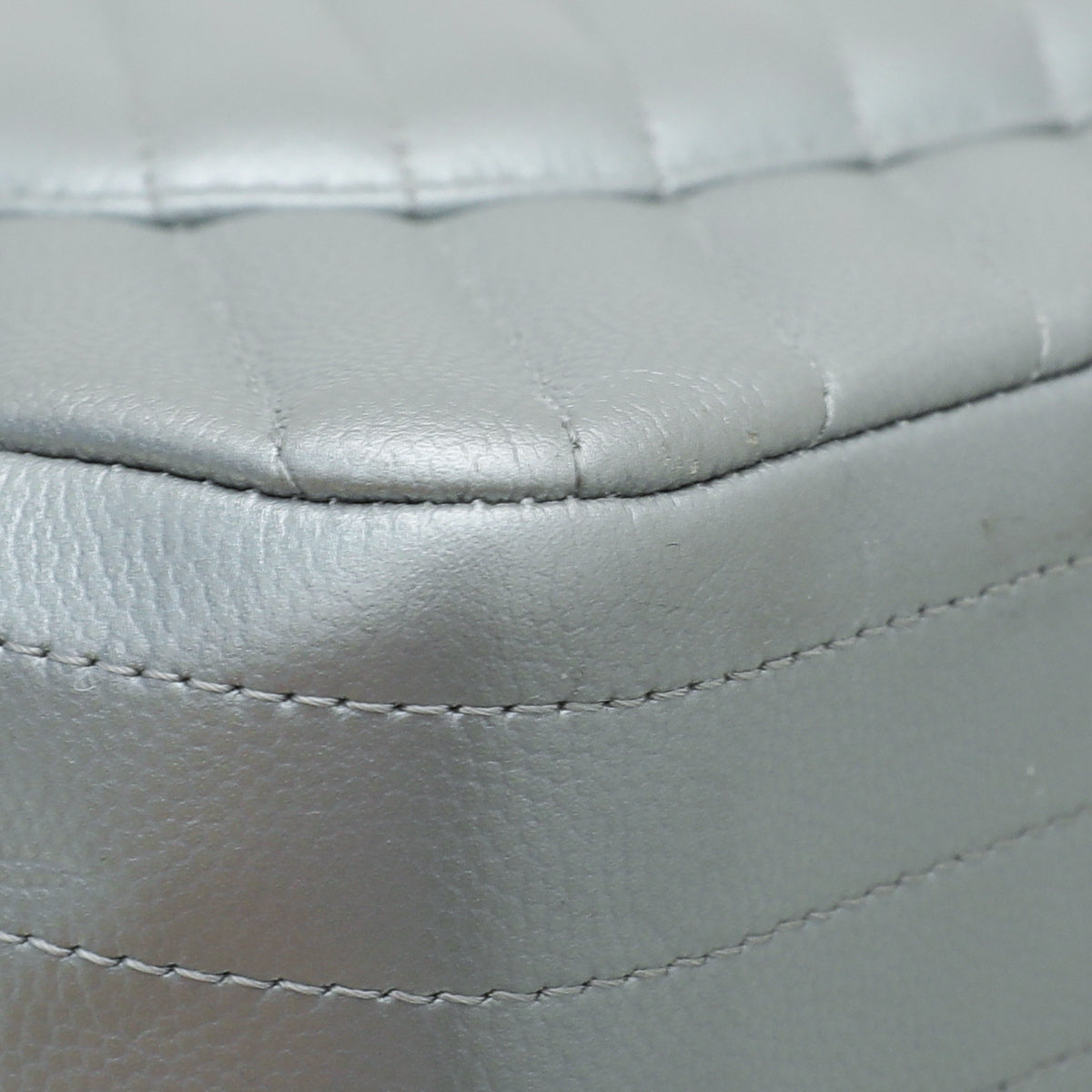 Chanel Metallic Grey CC Classic Chevron Double Flap Jumpo Bag-Chanel-THE CLOSET