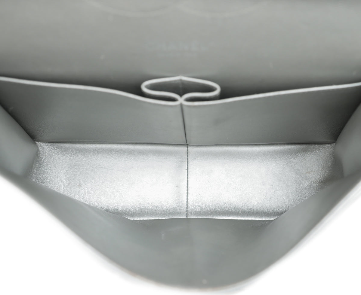 Chanel Metallic Grey CC Classic Chevron Double Flap Jumpo Bag-Chanel-THE CLOSET