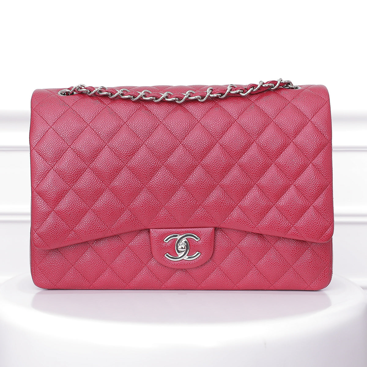Chanel Red CC Classic Double Flap Maxi Deep
