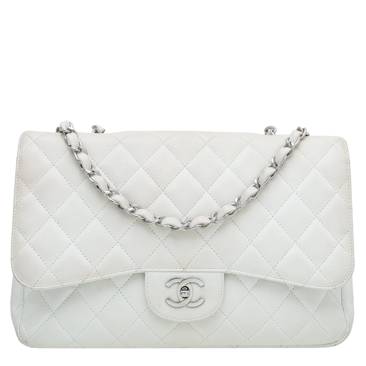 Chanel White CC Classic Single Flap Jumbo Bag