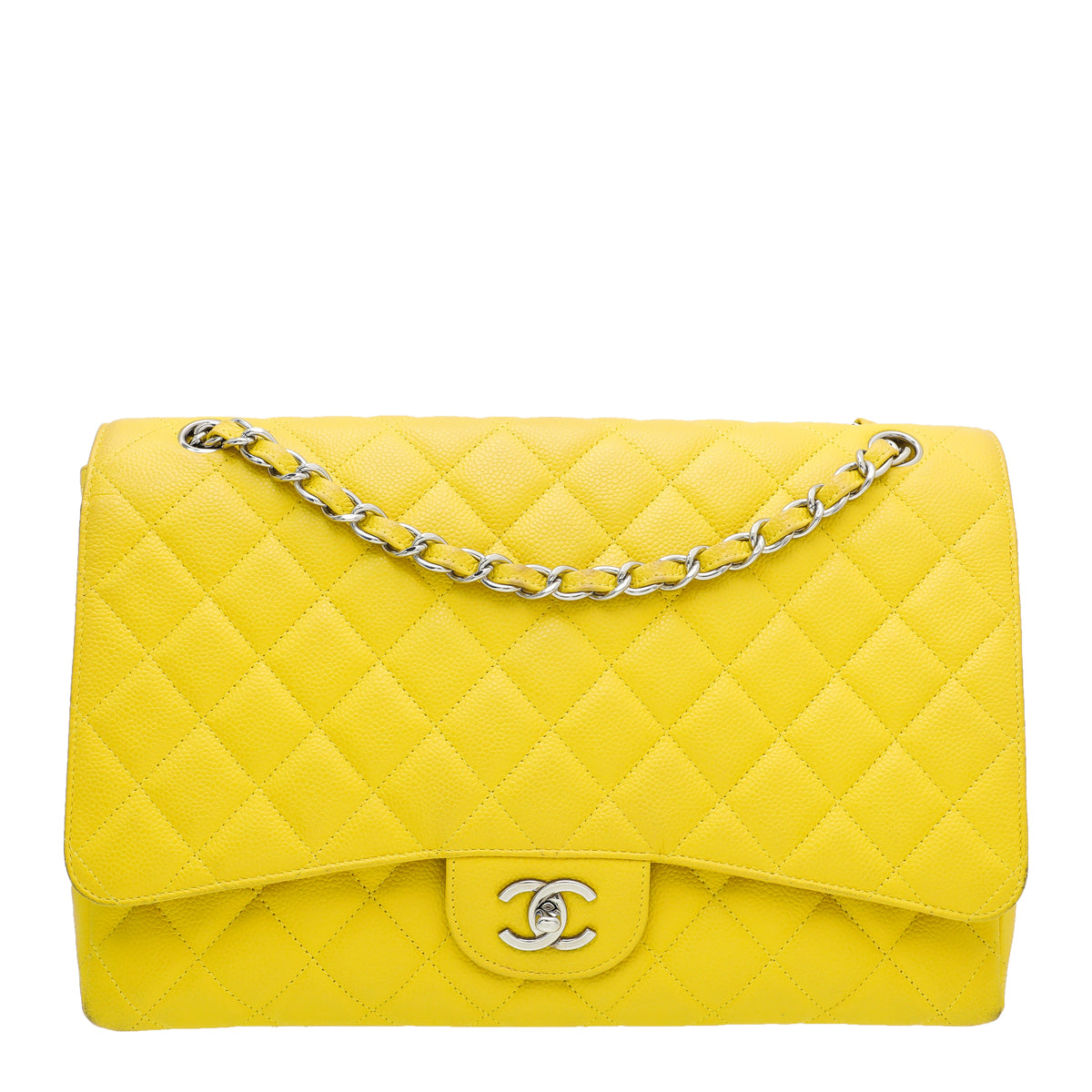 Chanel Yellow CC Classic Single Flap Maxi Bag