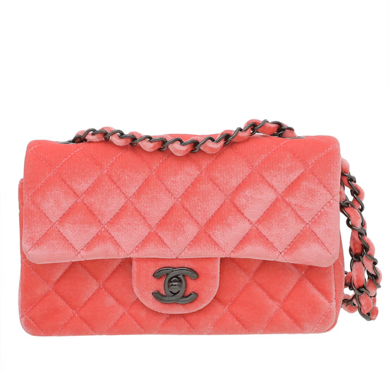 Chanel Coral CC Velvet Classic New Mini Flap Bag
