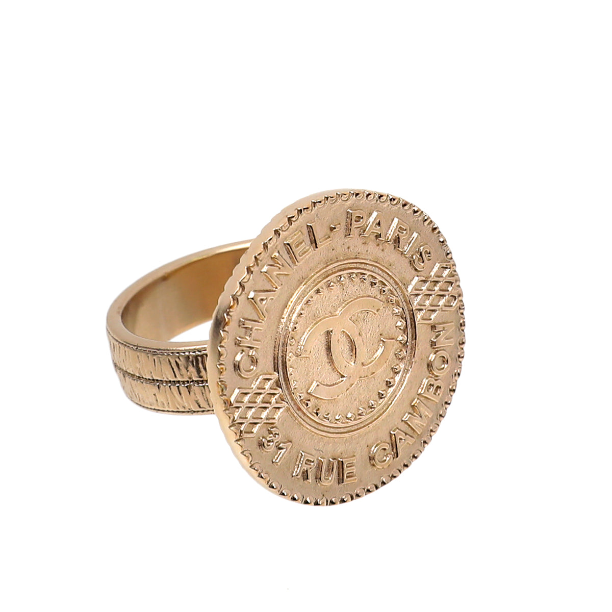 Chanel Light Gold CC Coin Medallion Ring