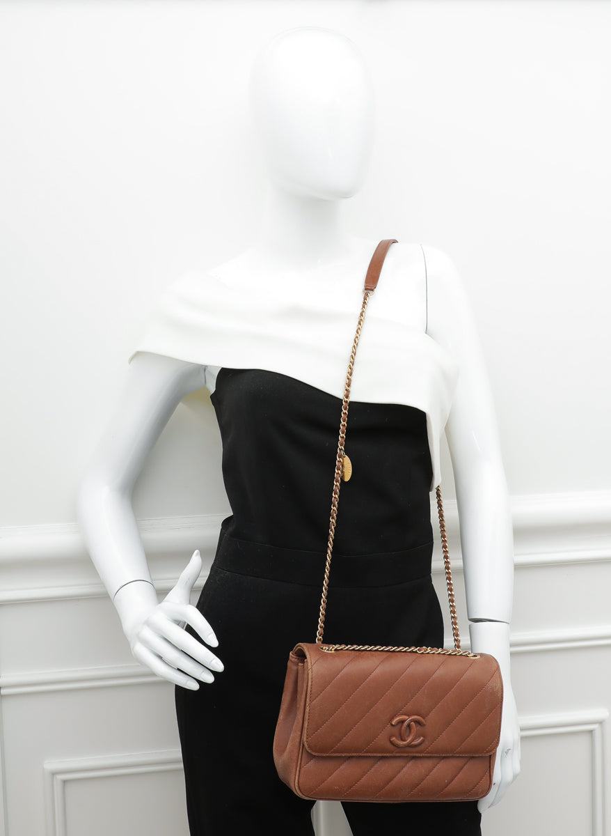Chanel Brown CC Covered Diagonal Flap Bag-Chanel-THE CLOSET