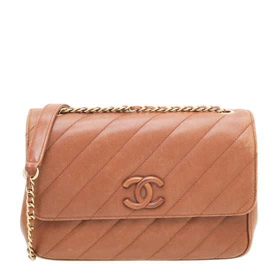 Chanel Brown CC Covered Diagonal Flap Bag – The Closet