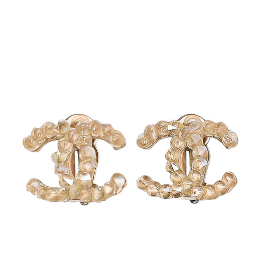 Chanel Gold Tone CC Crystal Clip On Earrings