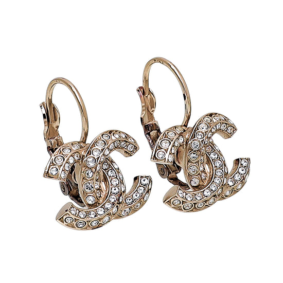 Chanel Gold CC Crystal Dangle Earrings