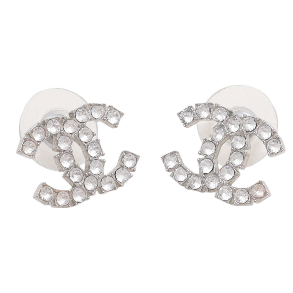 Chanel Silver CC Crystal Earrings-Chanel-THE CLOSET