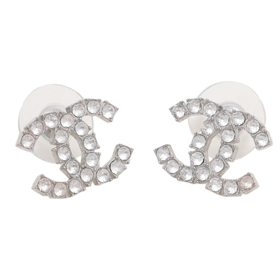 Chanel Silver CC Crystal Earrings