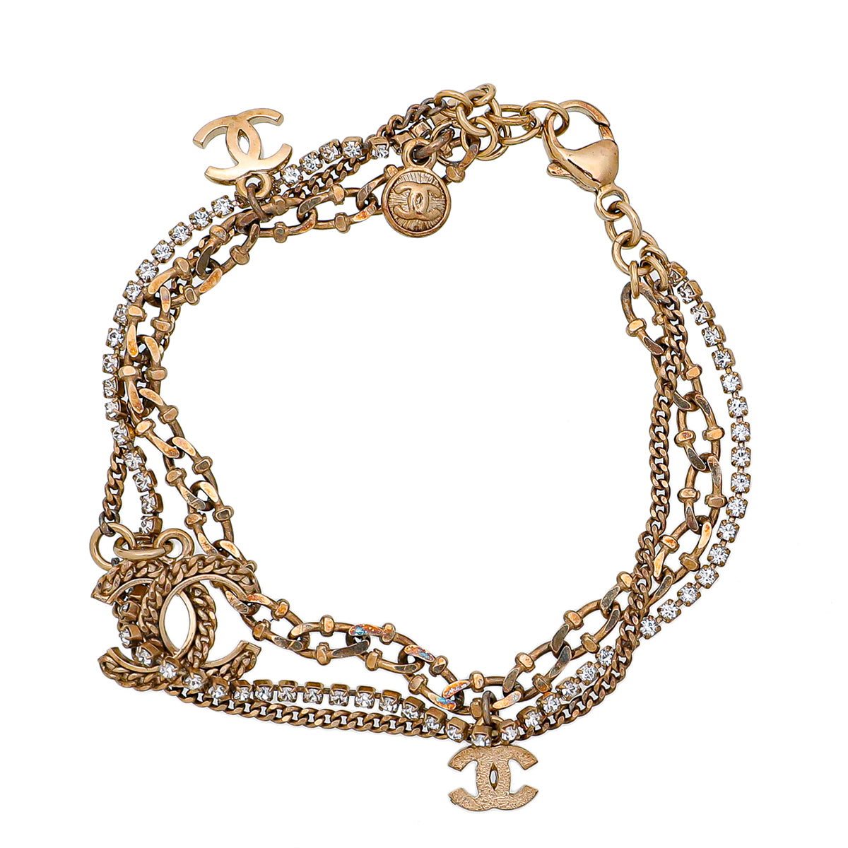 Chanel Gold CC Crystal Multi Chain Bracelet-Chanel-THE CLOSET