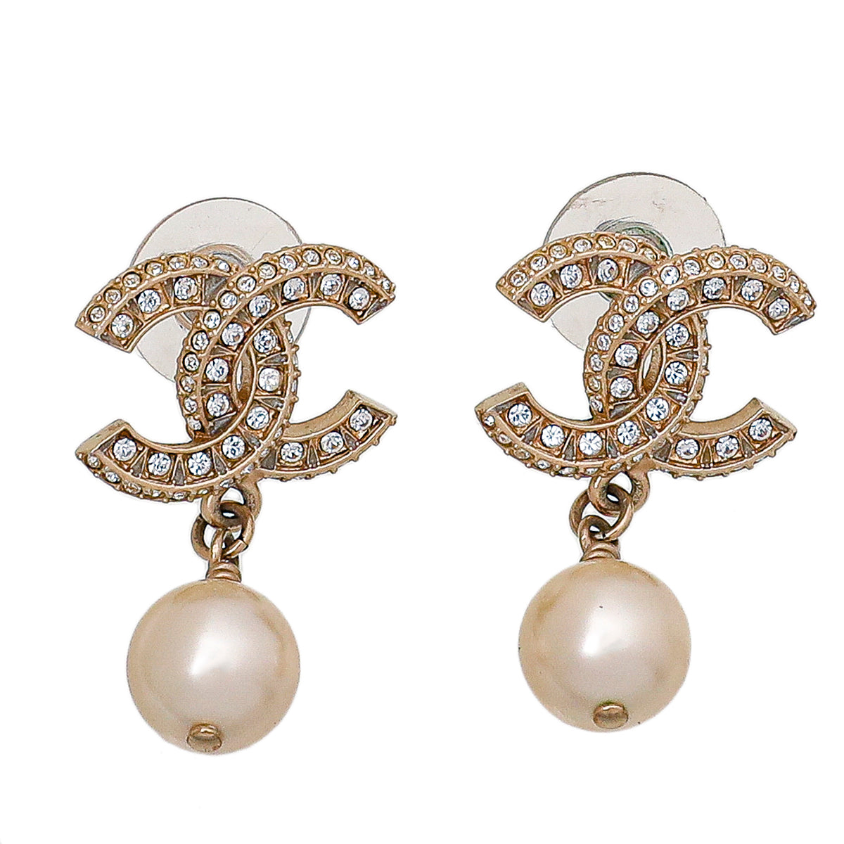 Chanel Pearl CC Drop Earrings Gold  STYLISHTOP