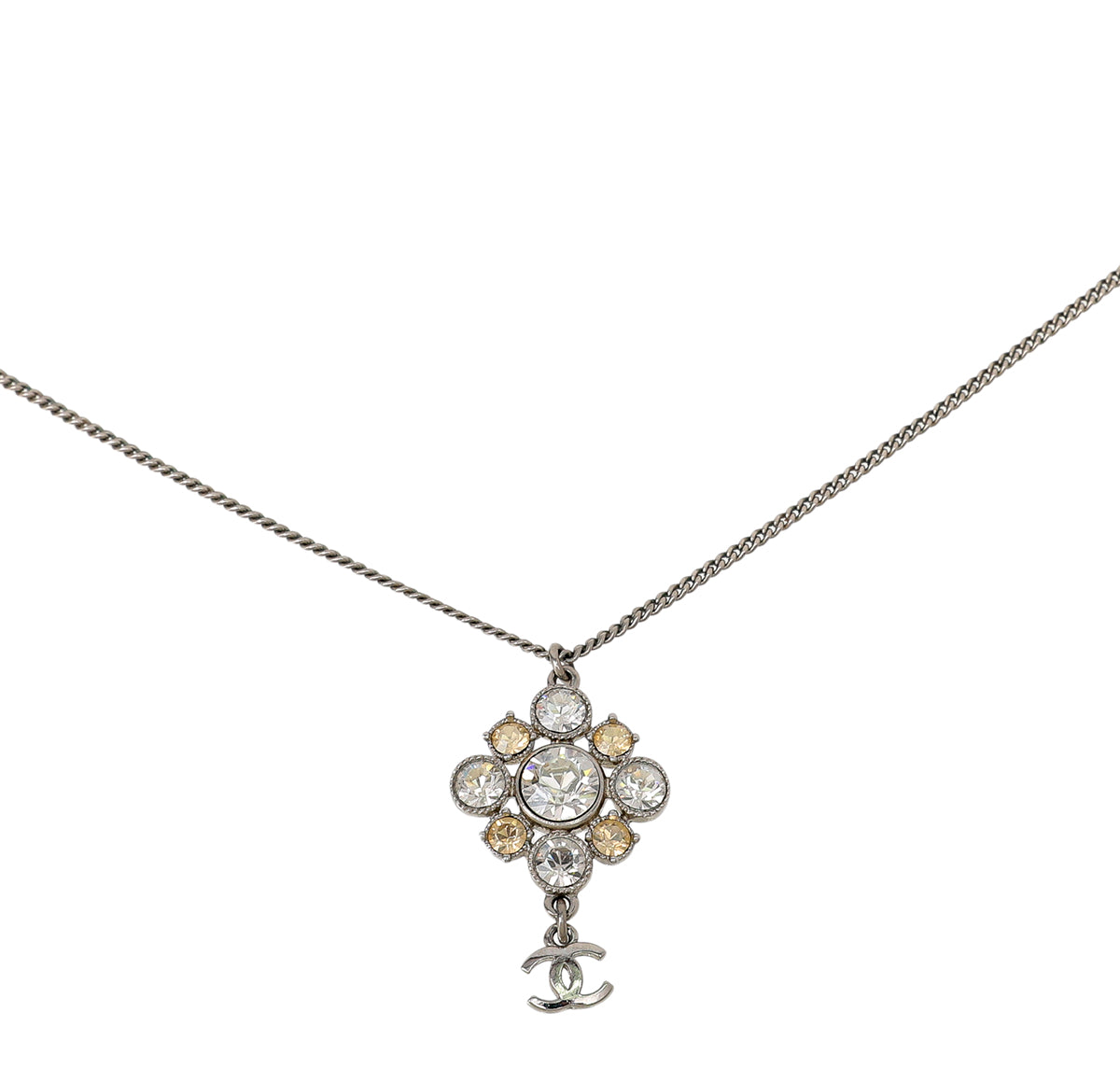 Chanel Silver CC Crystal Pendant Gripoix Chain Necklace-Chanel-THE CLOSET