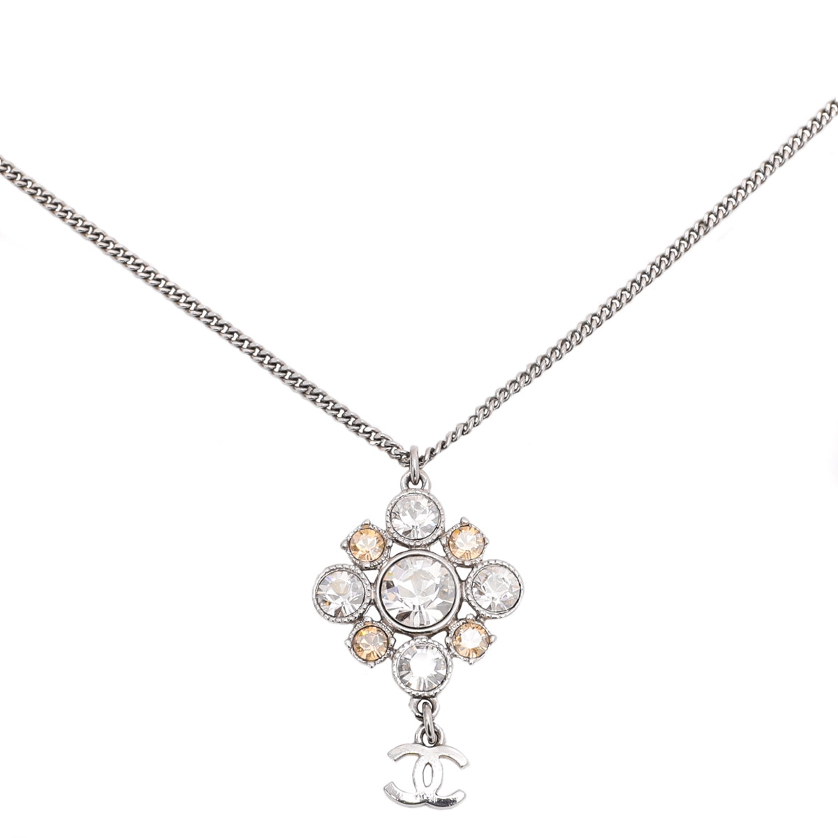 Chanel Silver CC Crystal Pendant Gripoix Chain Necklace-Chanel-THE CLOSET