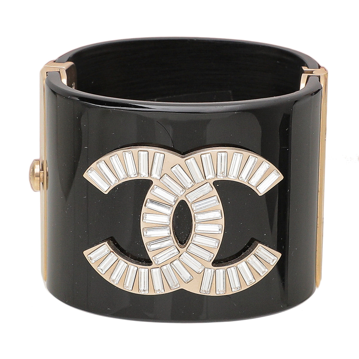 Chanel Black CC Crystal Resin Wide Cuff Bracelet-Chanel-THE CLOSET