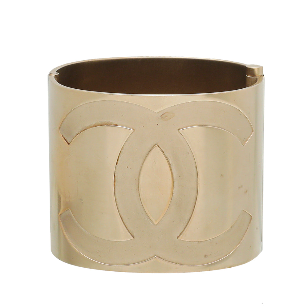 Chanel Gold CC Crystal Ring Wide Cuff Bracelet