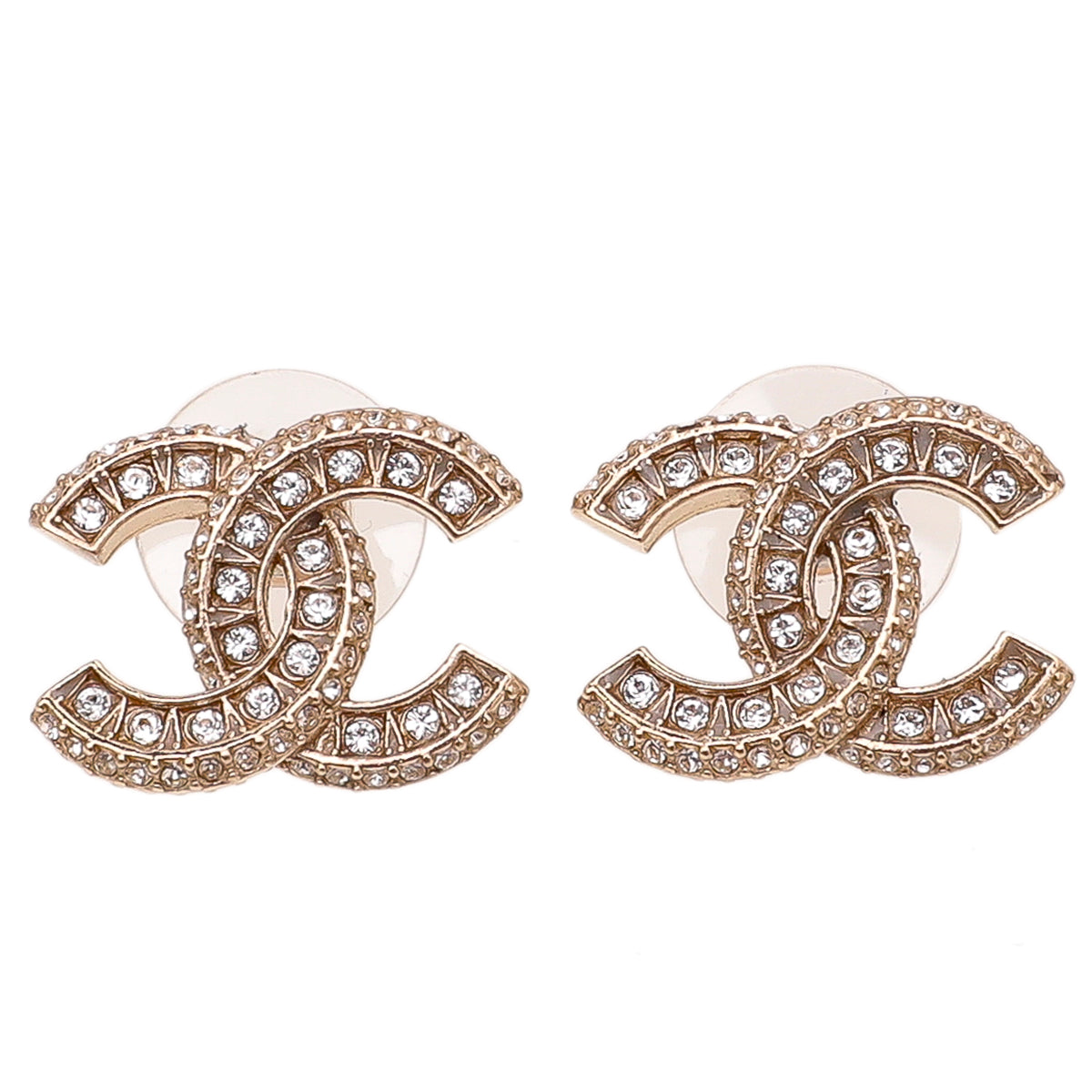 Chanel Gold CC Crystal Stud Earrings-Chanel-THE CLOSET