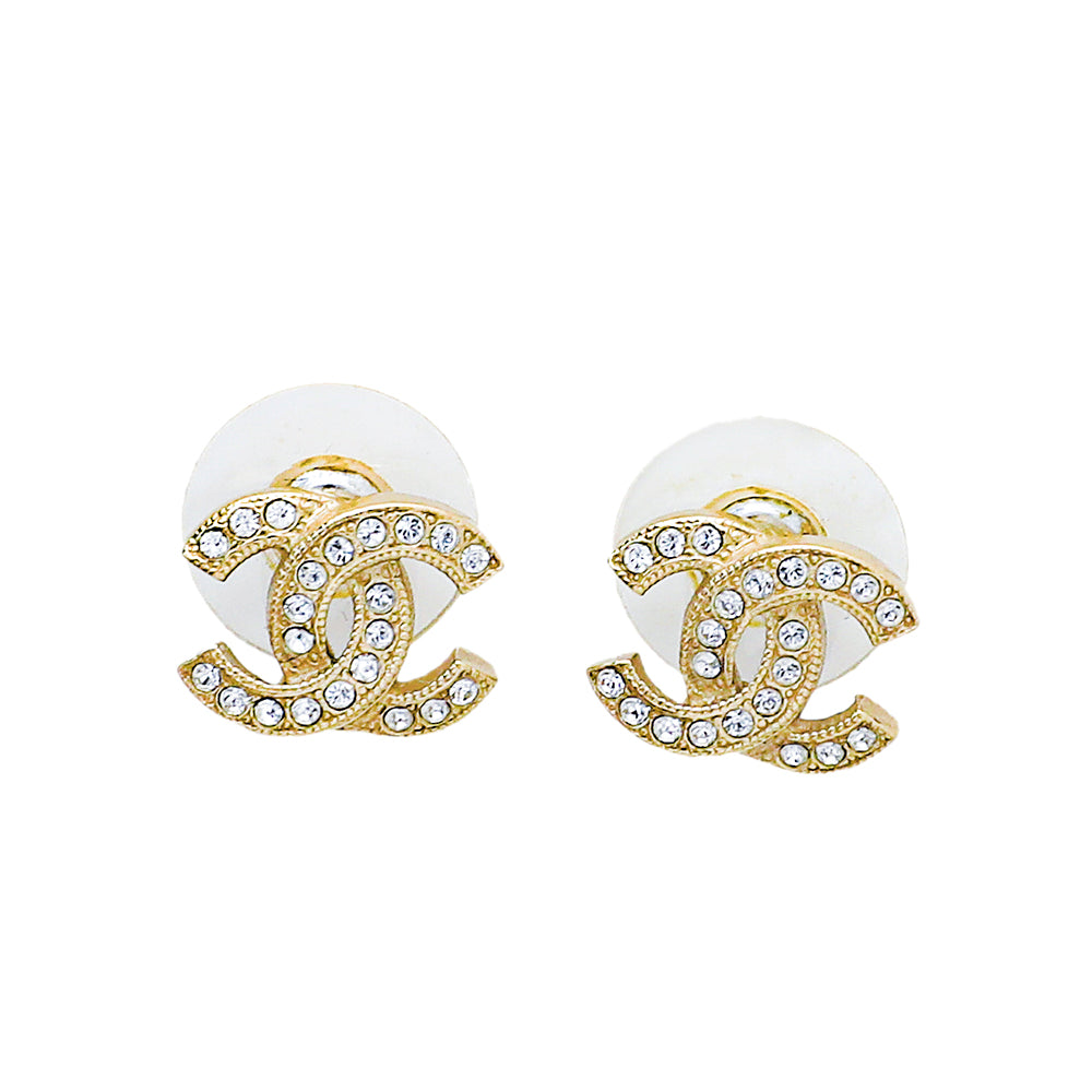 Chanel Lightr Gold CC W- Crystal Stud Earrings