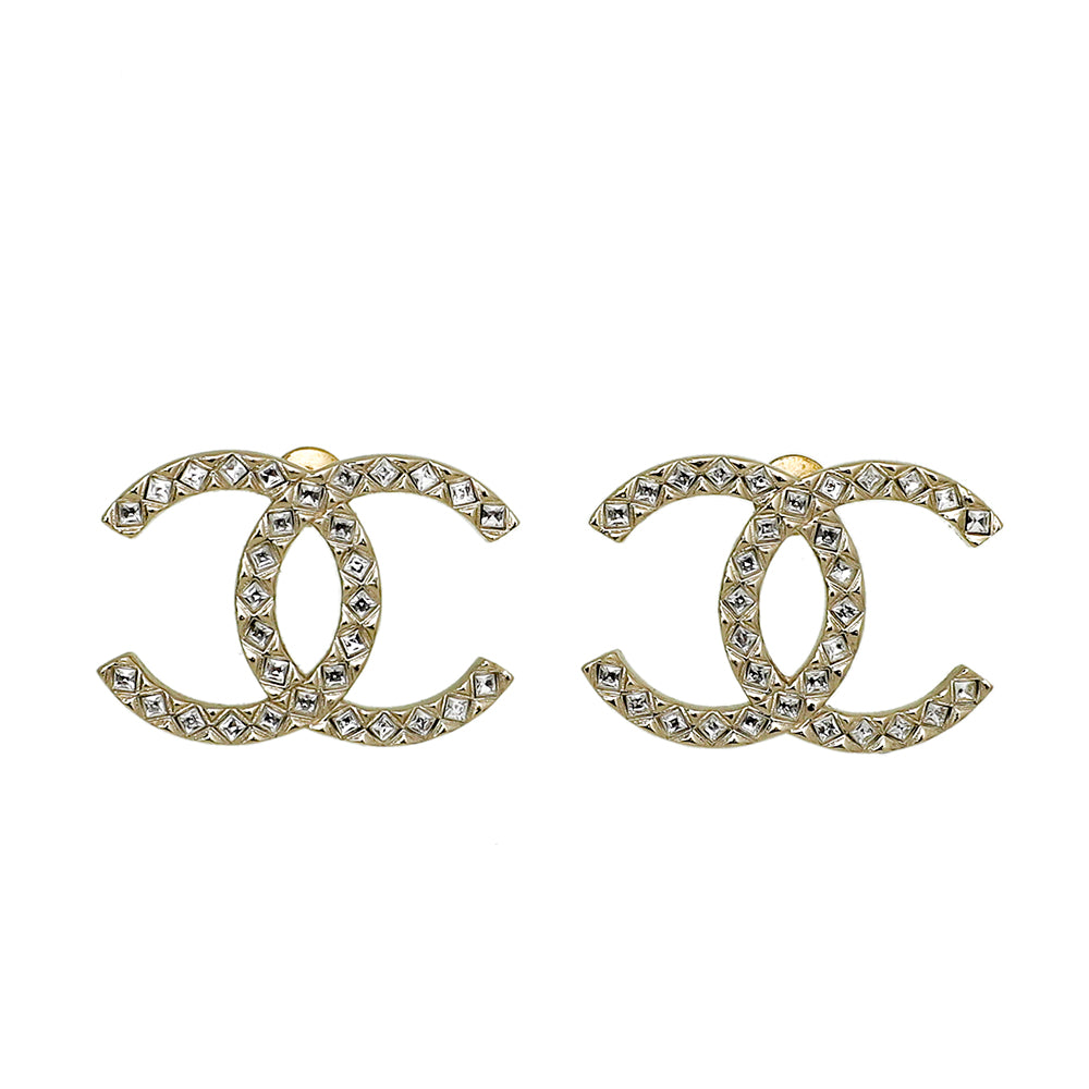 Chanel Light Gold CC Crystal Stud Earrings-Chanel-THE CLOSET