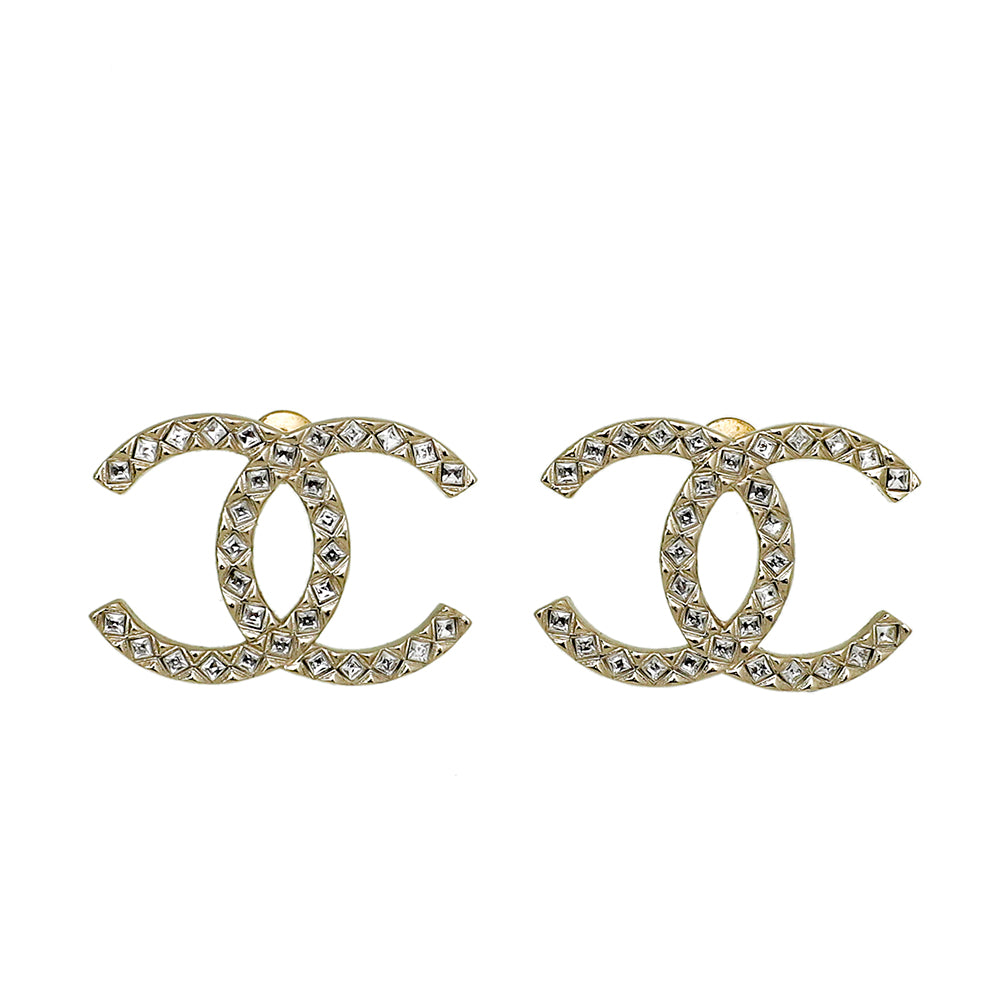 Chanel Light Gold CC Crystal Stud Earrings