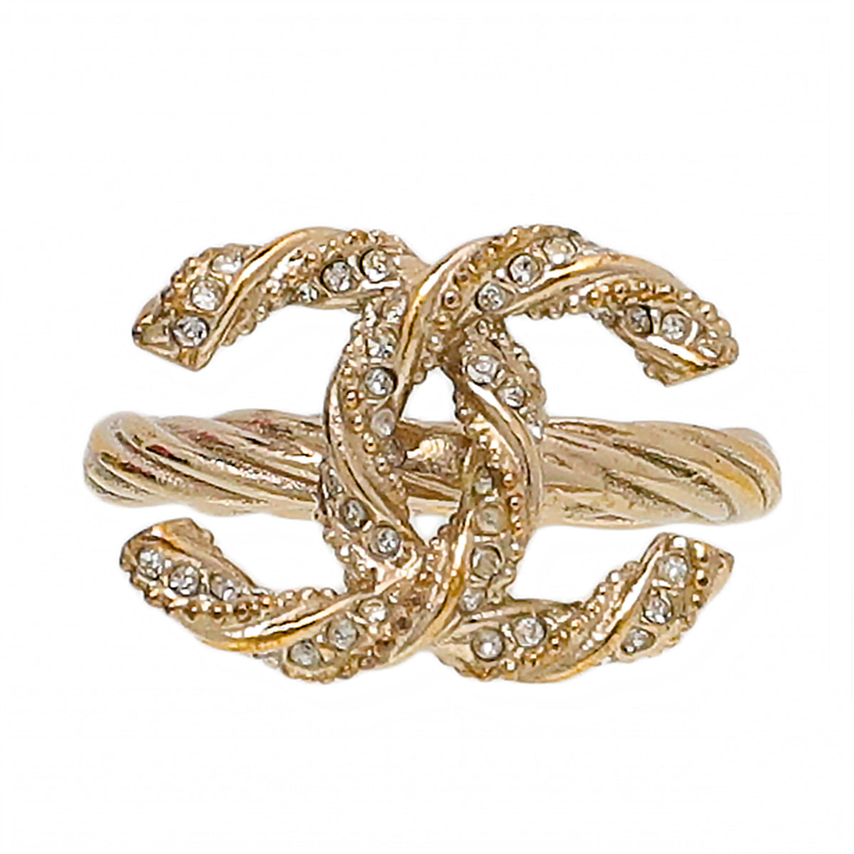 Chanel Gold CC Crystal Twist Ring