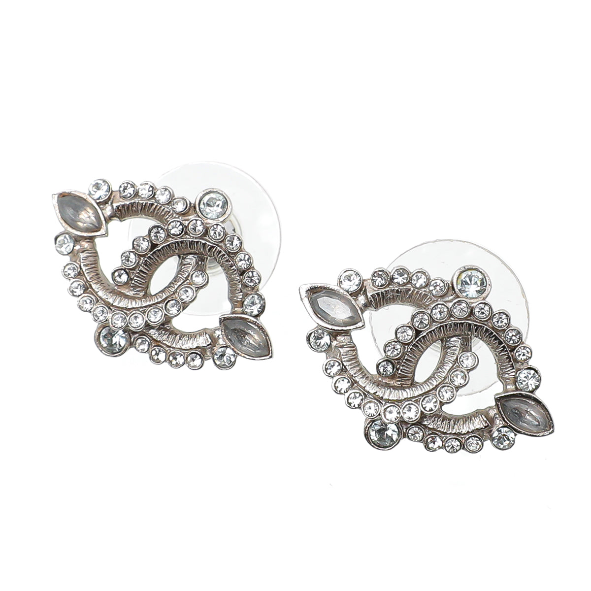 Chanel Silver CC Crystals Earrings-Chanel-THE CLOSET