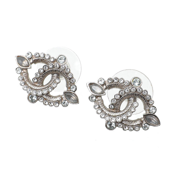 Chanel Silver CC Crystals Earrings