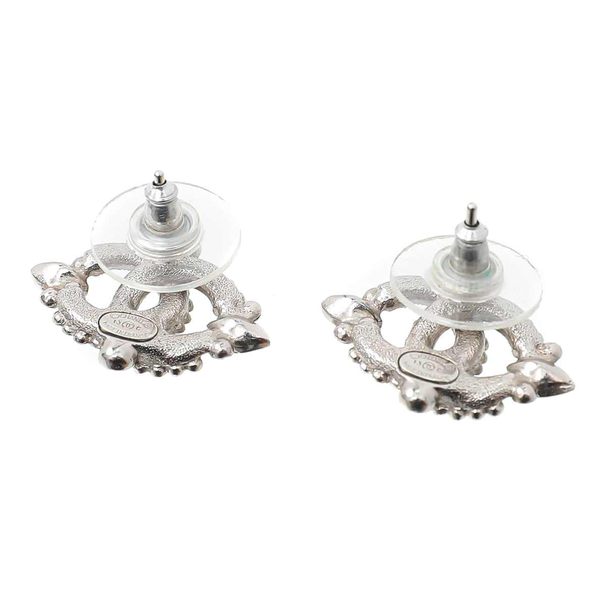 Chanel Silver CC Crystals Earrings-Chanel-THE CLOSET