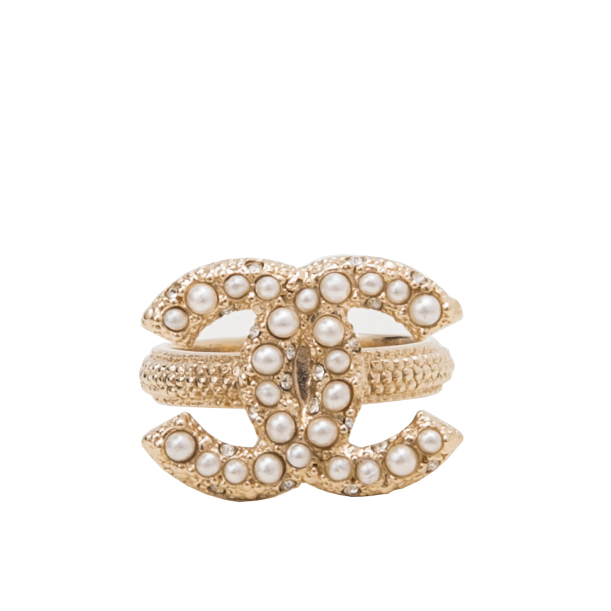 Chanel CC Cystal & Faux Pearl Ring