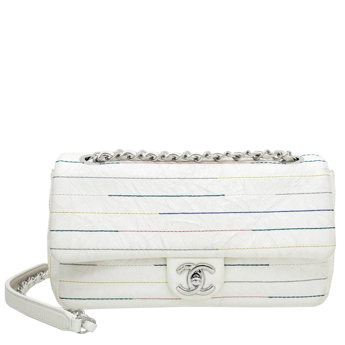 Chanel White CC Distressed Stright Line Stitch Bag-Chanel-THE CLOSET