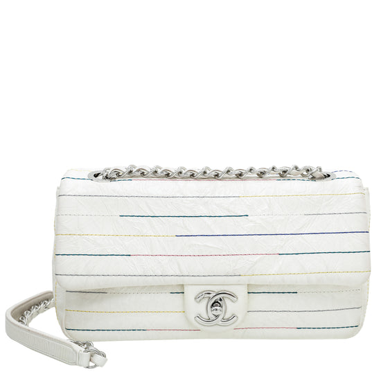 Chanel White CC Distressed Stright Line Stitch Bag
