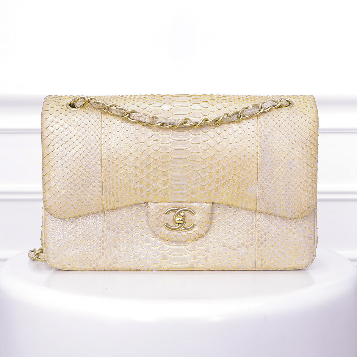 Python Chanel Flap Chanel Champagne Python CC Double Flap – The Closet
