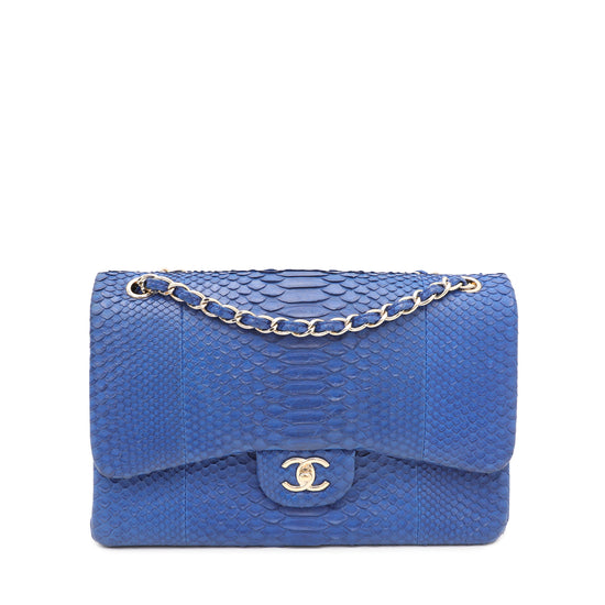 Chanel Blue Python CC Double Flap Jumbo Bag