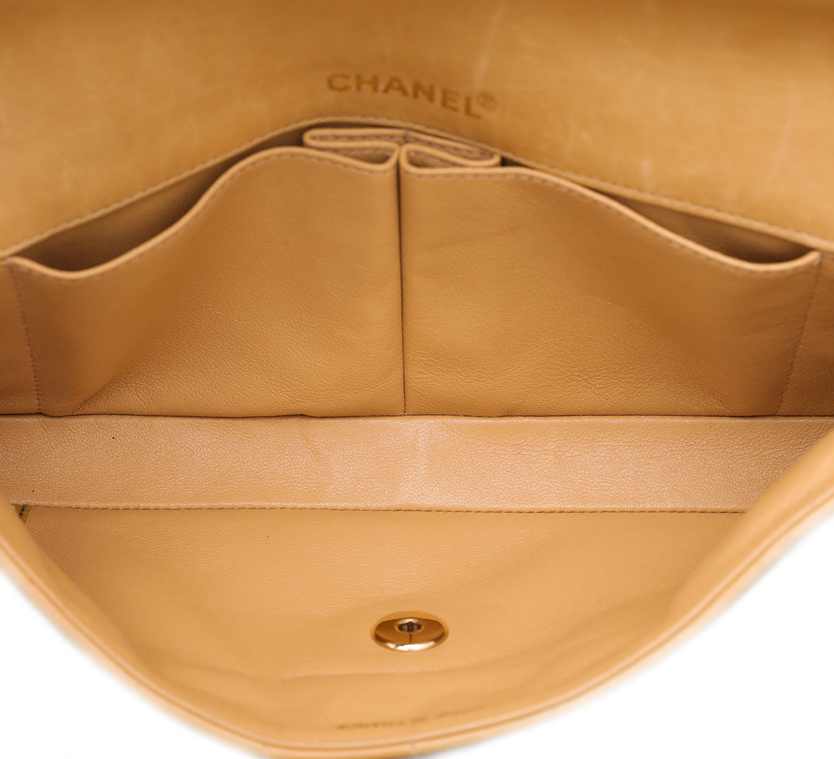 Chanel Camel CC East West Chocolate Bar Flap Bag Medium