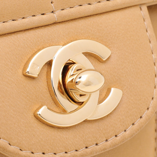 Chanel Camel CC East West Chocolate Bar Flap Bag Medium