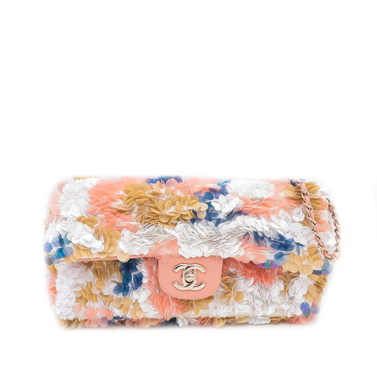 Chanel Peach Multicolor CC East West Sequins Flap Bag