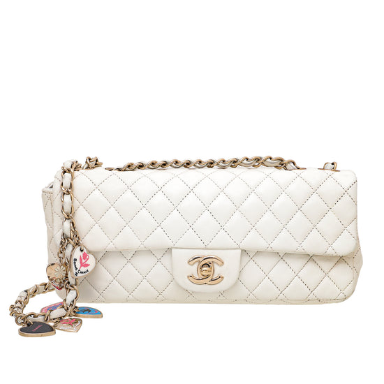 Chanel White CC East West Valentine Flap Bag