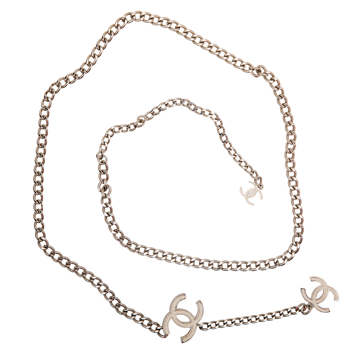 Chanel White CC Enamel Chain Necklace Belt