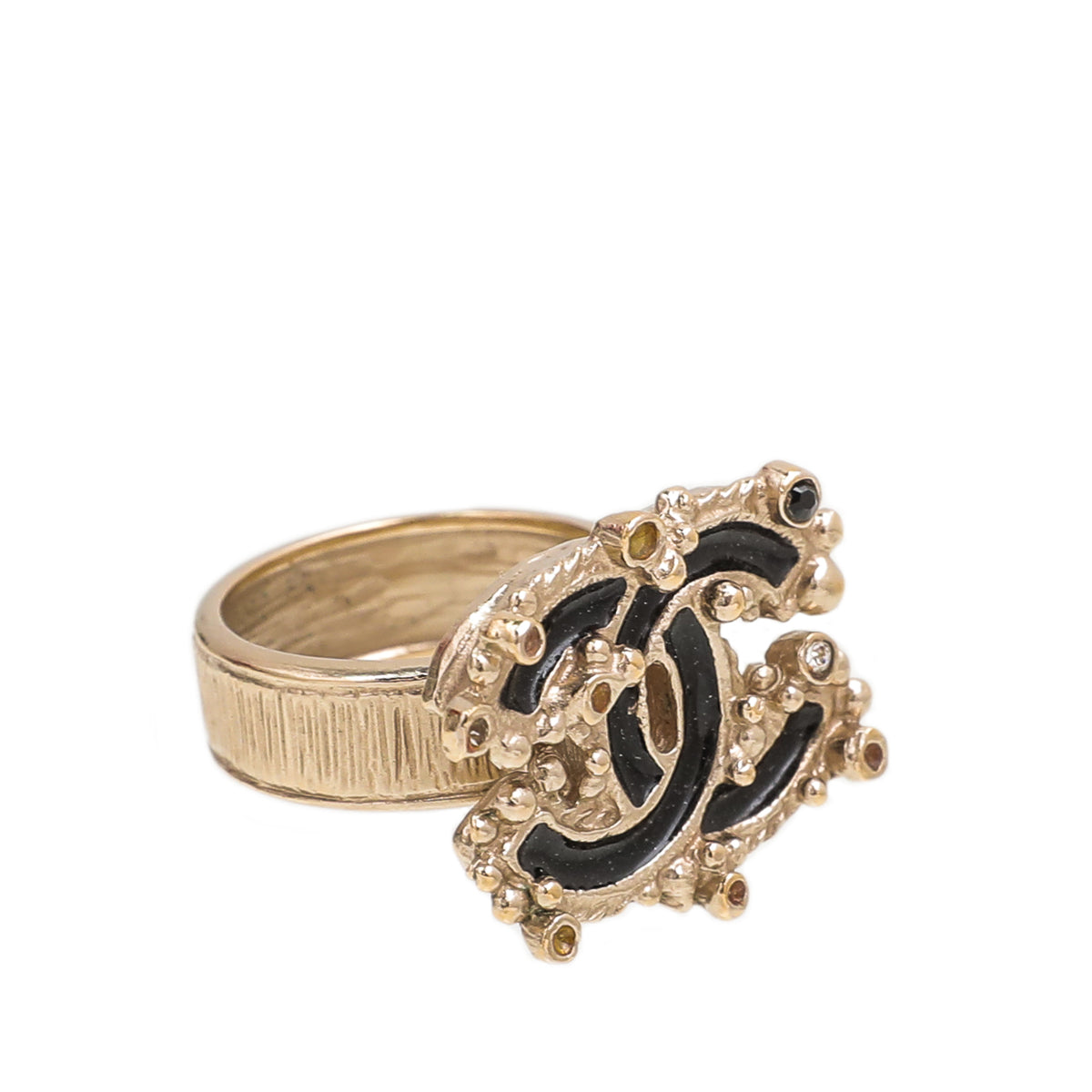 Chanel Black CC Enamel Crystal Ring 57-Chanel-THE CLOSET