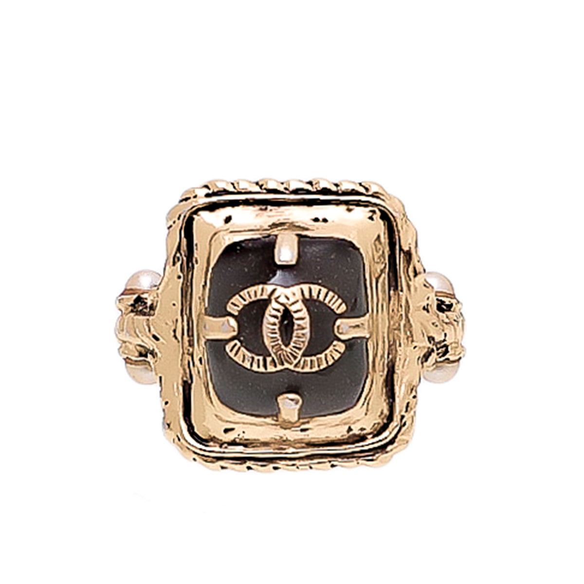 Chanel Black CC Enamel Rectangular Twist Ring-Chanel-THE CLOSET