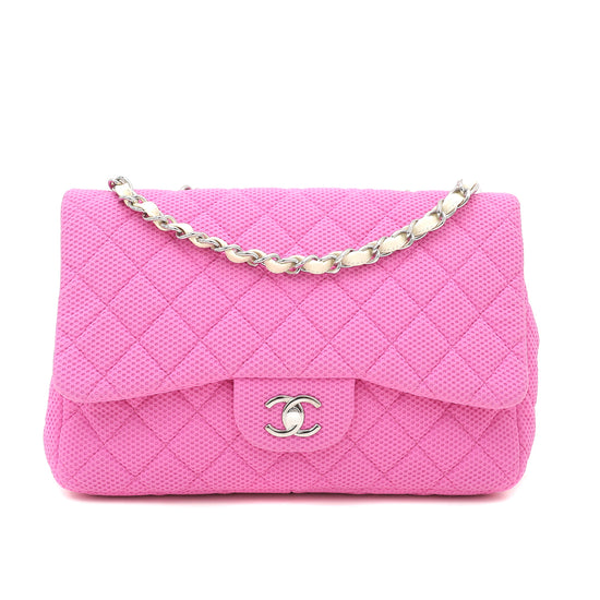 Chanel Fuchsia CC Fabric Jumbo Single Flap Bag