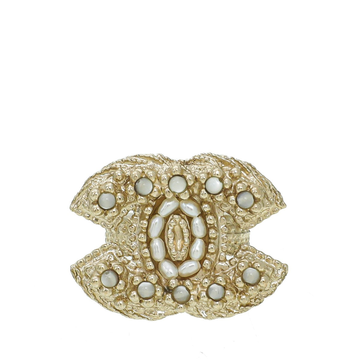 Chanel Gold Tone CC Faux Pearl Ring Medium-Chanel-THE CLOSET