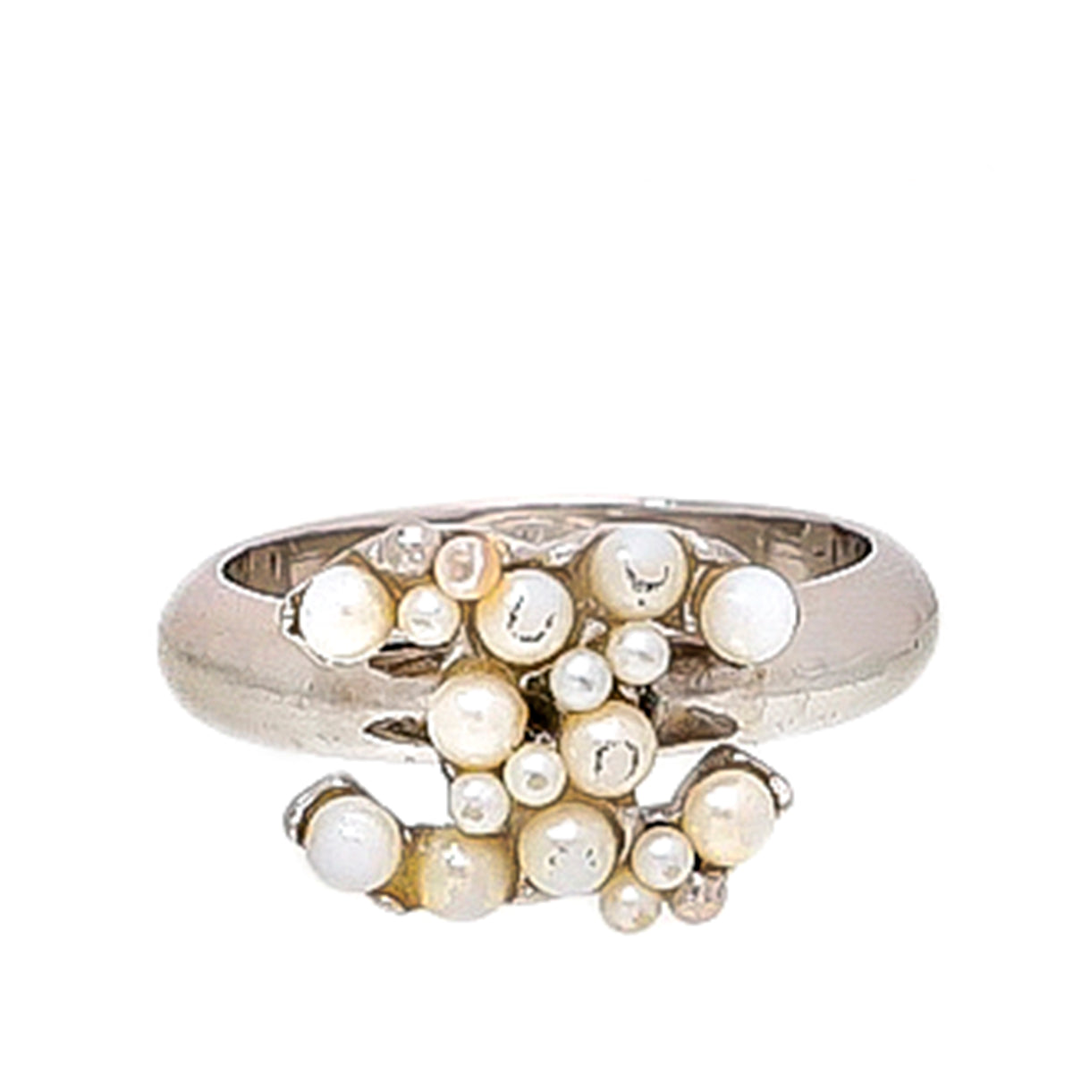 Chanel Silver Tone CC Faux Pearl Ring-Chanel-THE CLOSET
